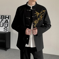 Veste Tang pour homme à col montant, brodée en bambou, style chinois rétro, vêtement d'extérieur décontracté pour le quotidien