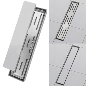 ניקוז רצפתי ליניארי צר מוברש בגודל 12 אינץ' של CUPC עם משטח מקלחת משולב, כולל מגש לניקוז וסוגריים שונים. - Product Image 1