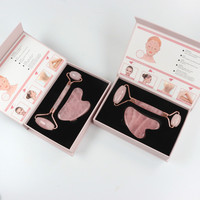 Rouleau de Jade Facial en Quartz Rose Portable et Gua Sha, Bestseller Amazon pour Massage du Visage, du Corps et du Cou, Complet avec Boîte