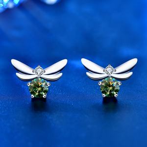 XEA013 Nuevo Diseño de Moda, Pendientes de Plata de Ley 925 con Moissanita Blanca y Verde de 50 Puntos <span class=keywords><strong>en</strong></span> Forma de Abeja para Niñas - Product Image 3