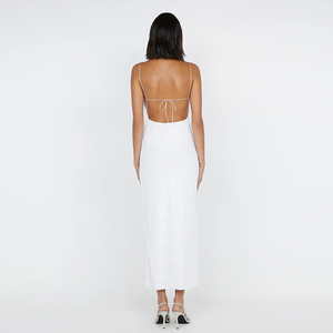 Abito Lungo da Donna Stile Y2K in Pizzo Ecologico Intrecciato - Vestito da Sera Casual Senza Maniche in Lino/Cotone - Product Image 3