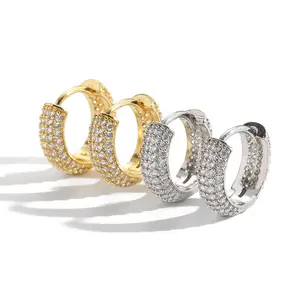 Hot Selling Luxury Chunky Fashion Paved CZ Hoop Earrings For Men Women Silver Gold Color Earrings Hip Hop Trendy Jewellery