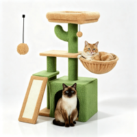 Arbre à chat Cactus avec rampe à gratter en sisal, hamac et niche pour chats d'intérieur, sangle d'ancrage murale, base stable, accessoire pour animaux de compagnie