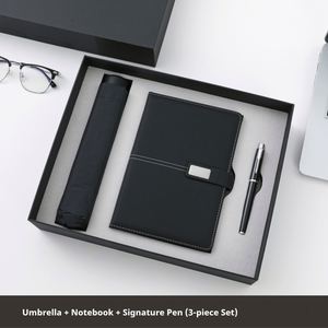 Ensemble cadeau d'entreprise classique personnalisé avec logo : carnet 3-en-1, stylo et parapluie pour événements et cadeaux promotionnels - Product Image 4