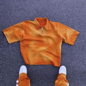 เสื้อยืดผู้ชายแบบถักน้ำหนักมาก สีพื้น ทรงหลวม ปักลายแบบวินเทจ ซันเฟด สไตล์ดิสเทรส รับผลิตตามสั่งขายส่ง - Product Image 4