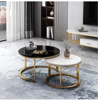 Tables gigognes rondes nordiques OEM ODM, ensemble de tables basses de luxe avec base en métal doré et plateau en marbre pour magasin de meubles en ligne