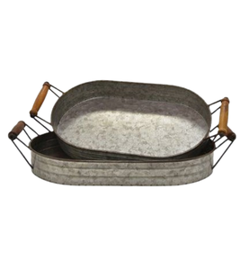 Bandeja para servir de Metal hecha a mano con mango de cuerda Bandeja para servir de Metal con forma personalizada y acabado galvanizado de primera calidad - Product Image 4