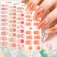 Enveloppes d'ongles en gel UV semi-durci personnalisées, rose pêche ombré, feuille d'or florale, brillantes, non toxiques, longue durée, pour fête nuptiale