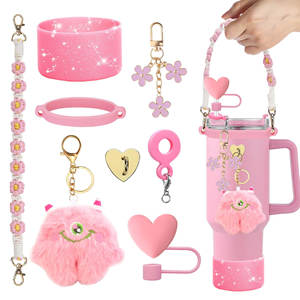 Ensemble d'accessoires pour gobelet avec manchon en silicone écologique et tendance, sangle pour gobelet et breloque moelleuse pour gobelet isotherme de 40 oz - Product Image 6