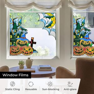 Autocollants <span class=keywords><strong>de</strong></span> fenêtre en verre dépoli <span class=keywords><strong>fantaisie</strong></span> pour Halloween, en PVC, forme rectangulaire, blocage UV, adhésion statique, design mignon, films pour verre, 80 cm - Product Image 2