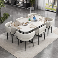 Ensemble de table à manger minimaliste de luxe moderne en pierre frittée de haute qualité, respectueux de l'environnement, avec 6 chaises - Meubles de salle à manger