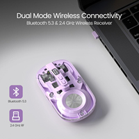Souris transparente sans fil double mode (BT + 2.4 GHz) Souris d'appariement sans fil multi-appareils rechargeable pour PC/Mac/vents/ordinateur portable
