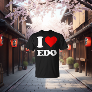 Camiseta I Love Edo con diseño de corazón rojo, ropa promocional - Product Image 3