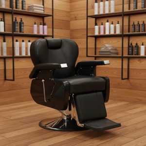Sillón de Barbería Moderno Hidráulico, Silla de Estilismo para Salón, Tapizada en Cuero Negro, Asiento de Peluquería para Barbería - Product Image 6