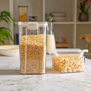Clear Rectangle Large Capacity Airtight Sustainable Modern Kitchen Canisters Plastic Cereal Storage <b>Containers</b> Lids Dry Food - Product Image 4