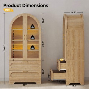 SENYU Meuble de rangement moderne en bois cintré avec 4 étagères et 2 tiroirs, style ferme, pour salon - Product Image 3