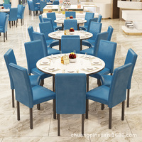 Meubles d'hôtel, style nordique, luxe léger, table à manger ronde en marbre blanc avec plateau tournant, 6 chaises