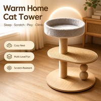 Arbre à chat moderne à plusieurs niveaux en bois avec poteaux à gratter en sisal