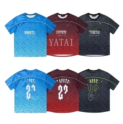 Hoge Kwaliteit Amerikaanse Merk Trapstar Voetbal Shirt Mesh T-Shirt High Street Losse Sport Casual Korte Mouw Zomer T-Shirts