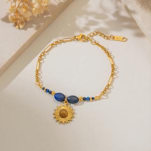 Bracciale in Acciaio Inossidabile Antiossidante <span class=keywords><strong>con</strong></span> Placcatura in Oro PVD 18K e <span class=keywords><strong>Perline</strong></span> di Lapislazzuli, Catena Regolabile per Donna, Gioielli Boho - Product Image 2