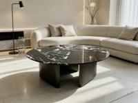 Table basse ronde de luxe en marbre noir et métal, table centrale de salon au design minimaliste pour villa, hôtel, salon
