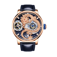 Montre automatique squelette HANBORO en or rose pour homme, cadran ciel étoilé de luxe, bracelet en cuir