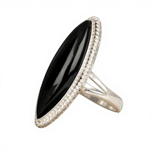 Bague de cocktail tendance pour femme, faite à la main, de qualité supérieure, certifiée, en onyx noir véritable, forme marquise, en argent sterling 925 massif - Product Image 1