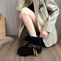 Bottes de neige courtes pour femmes, style coréen, doublure en polaire, design moelleux, talon plat, rembourrage supplémentaire, semelle extérieure en caoutchouc, décontractées