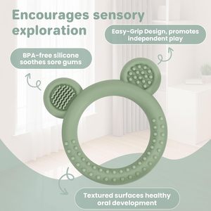 Jouets <span class=keywords><strong>de</strong></span> <span class=keywords><strong>dentition</strong></span> pour bébé, anneaux en <span class=keywords><strong>silicone</strong></span> souple sans BPA en forme d'ours, pour soulager les gencives douloureuses des bébés <span class=keywords><strong>de</strong></span> 3 à 12 mois - Product Image 5