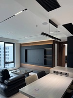 Meuble TV mural flottant en bois, design moderne et luxueux, hauteur réglable, rétroéclairage LED intégré, design minimaliste écologique 5+