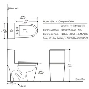 Inodoro de Una Pieza Alargado con Asiento de Cierre Suave, Sifónico, Certificado por CUPC y WaterSense, Taza de Inodoro de Cerámica Blanca Brillante para Baño - Product Image 2