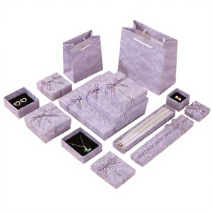Boîte d'emballage rectangulaire en carton violet délicat avec nœud, coffret cadeau deux pièces pour collier et bague, modèle 00054 - Product Image 4