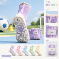 Chaussettes de football antidérapantes lavande à bord festonné pour jeunes équipes de football, pour une adhérence sécurisée sur le terrain, production en gros, révision des designs, calibrage des tailles