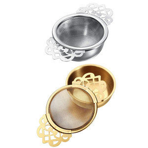 Doppio manico in maglia Fine infusore per tè in acciaio inox 304 oro palla foglia di tè per il tè sfuso - Product Image 1