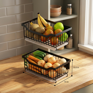 Cesta de Almacenamiento Apilable de Alambre de Hierro, Moderna y Ecológica, para Frutas, Organizador para la Encimera de la Cocina, Diseño Rectangular en Negro Mate - Product Image 2