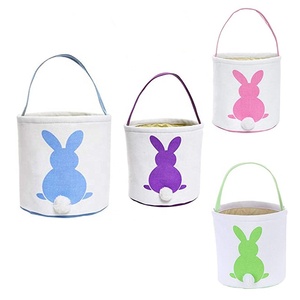 Easter Baskets Fluffy Tails And Rabbit Canvas Bag Tote Toys Easter Bunny Egg Basket For Kids
