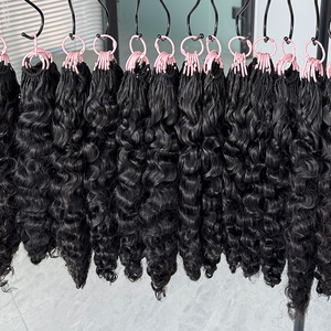 Cabello rizado suave de ganchillo, cabello humano negro natural, rizos completos y voluminosos, cabello pre-enlazado para estilos de ganchillo bohemios. - Product Image 1