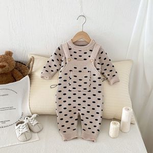 Ensemble tricoté pour bébé 100% coton OEKO <span class=keywords><strong>TEX</strong></span>, pull à manches longues à pois et salopette tricotée, tenue pour nourrisson, ensemble de vêtements pour tout-petit, style coréen - Product Image 1