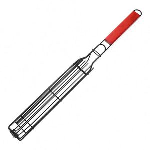 Utensilios de barbacoa de acero inoxidable con mango de madera para parrilla exterior y doméstica, jaula para verduras y brochetas redondas, herramientas con logotipo láser - Product Image 1