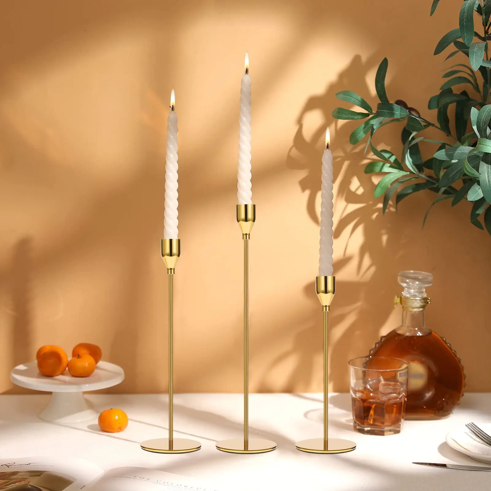 Castiçal de velas, castiçal dourado e branco, preto, vara de velas, conjunto de suporte de velas, decoração de casa