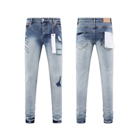 Jeans slim vintage déchirés de haute qualité pour hommes, pantalon bleu pour hommes, jeans en denim délavé
