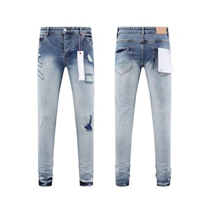 Jeans <span class=keywords><strong>Slim</strong></span> Vintage Strappati di Alta Qualità per Uomo, Pantaloni Blu da Uomo, Jeans in Denim Effetto Vissuto - Product Image 4