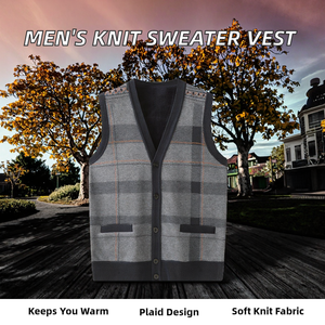 Nouvelle collection automne Xintong – <span class=keywords><strong>Gilet</strong></span> pull sans manches <span class=keywords><strong>en</strong></span> <span class=keywords><strong>maille</strong></span> à col <span class=keywords><strong>en</strong></span> V pour <span class=keywords><strong>homme</strong></span>, motif écossais, avec logo frontal, chaud et tendance - Product Image 3