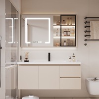 Rak Dinding Krim Warna Krem untuk Kamar Mandi dengan Kabinet Cermin LED Pintar Terintegrasi, Custom Pabrik OEM ODM untuk Hotel Apartemen