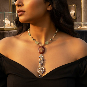 Collier vintage pour femme avec pendentif à pompon, perles d'eau douce et pierres précieuses, chaîne en argent 925 pour mariage - Product Image 4