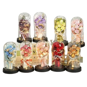 Bouquet di Rose Eterne con Fiori Secchi e LED in Cupola Acrilica, Regalo per il Ritorno a Scuola, Luci Calde Eterne - Product Image 6