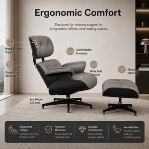 Fauteuil de salon en cuir véritable avec repose-pieds, coussin rembourré en contreplaqué moulé pour usage professionnel et réception, fourniture OEM personnalisée B2B - Product Image 4