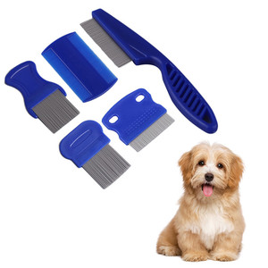 5パックノミシラミコームステンレススチール犬猫グルーミングコーム丸みを帯びた歯の両面プロフェッショナルペットの涙の汚れを取り除く - Product Image 1