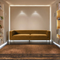 Canapé Chesterfield moderne à trois places en tissu avec pieds en bois, meubles de salon confortables et luxueux