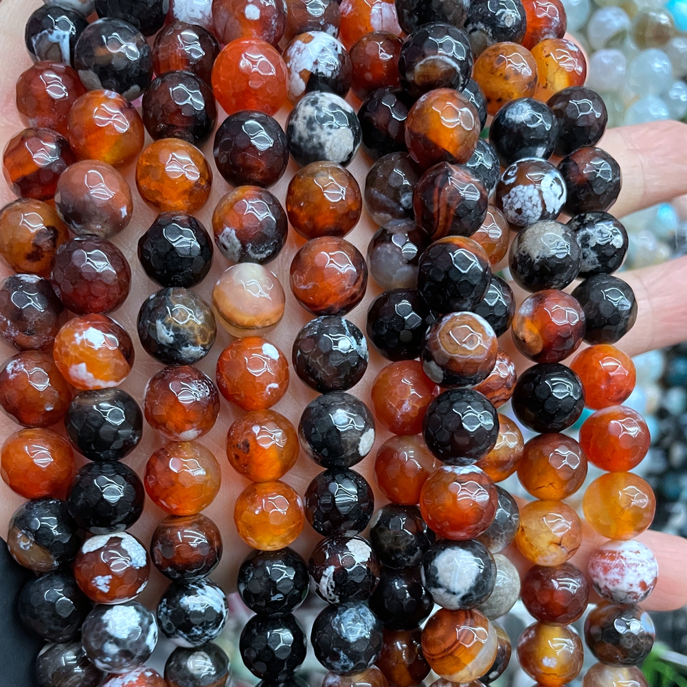 10mm 12mm Faceted Fire Agate Bead Strand for Necklace Jewelry Making DIY Bracelet Necklace